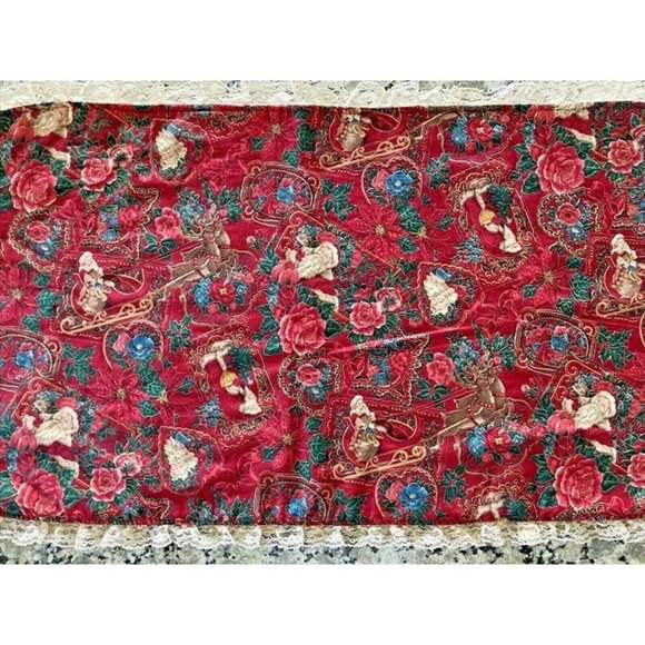 Vintage EASTER and CHRISTMAS Reversible TABLE RUNNER Oval with Lace Trim 41"x18" - Picture 8 of 11